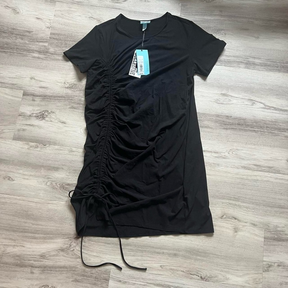 Black Ruched Short Sleeve Dress NWT